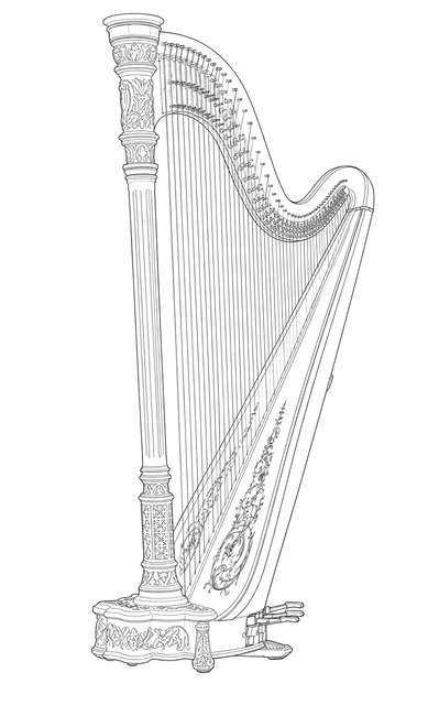 Technical line drawing of Lyon & Healy Style 23 Natural