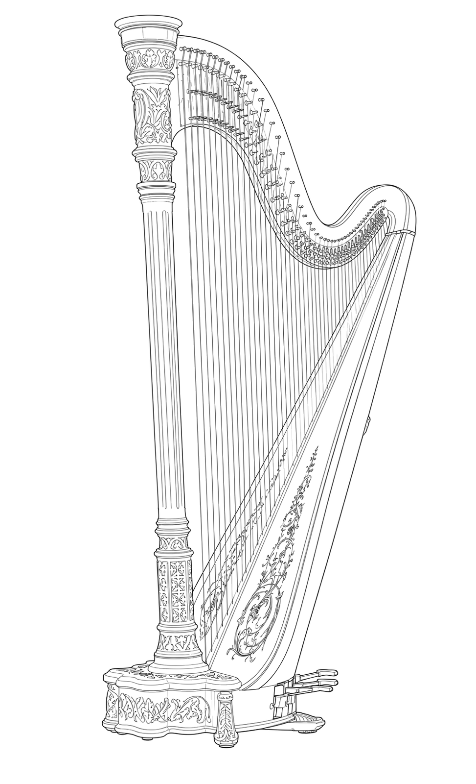 Technical line drawing of Lyon & Healy Style 23 Natural