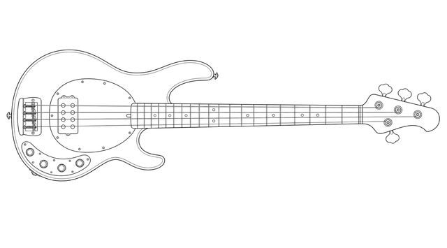 Technical line drawing of Music Man StingRay Bass