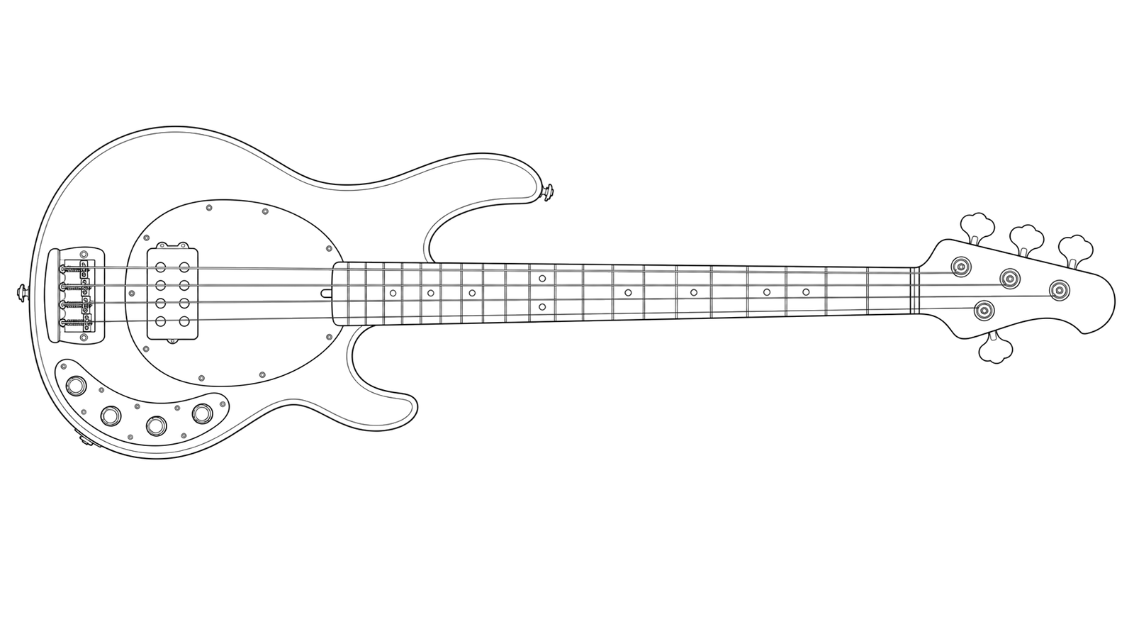 Technical line drawing of Music Man StingRay Bass