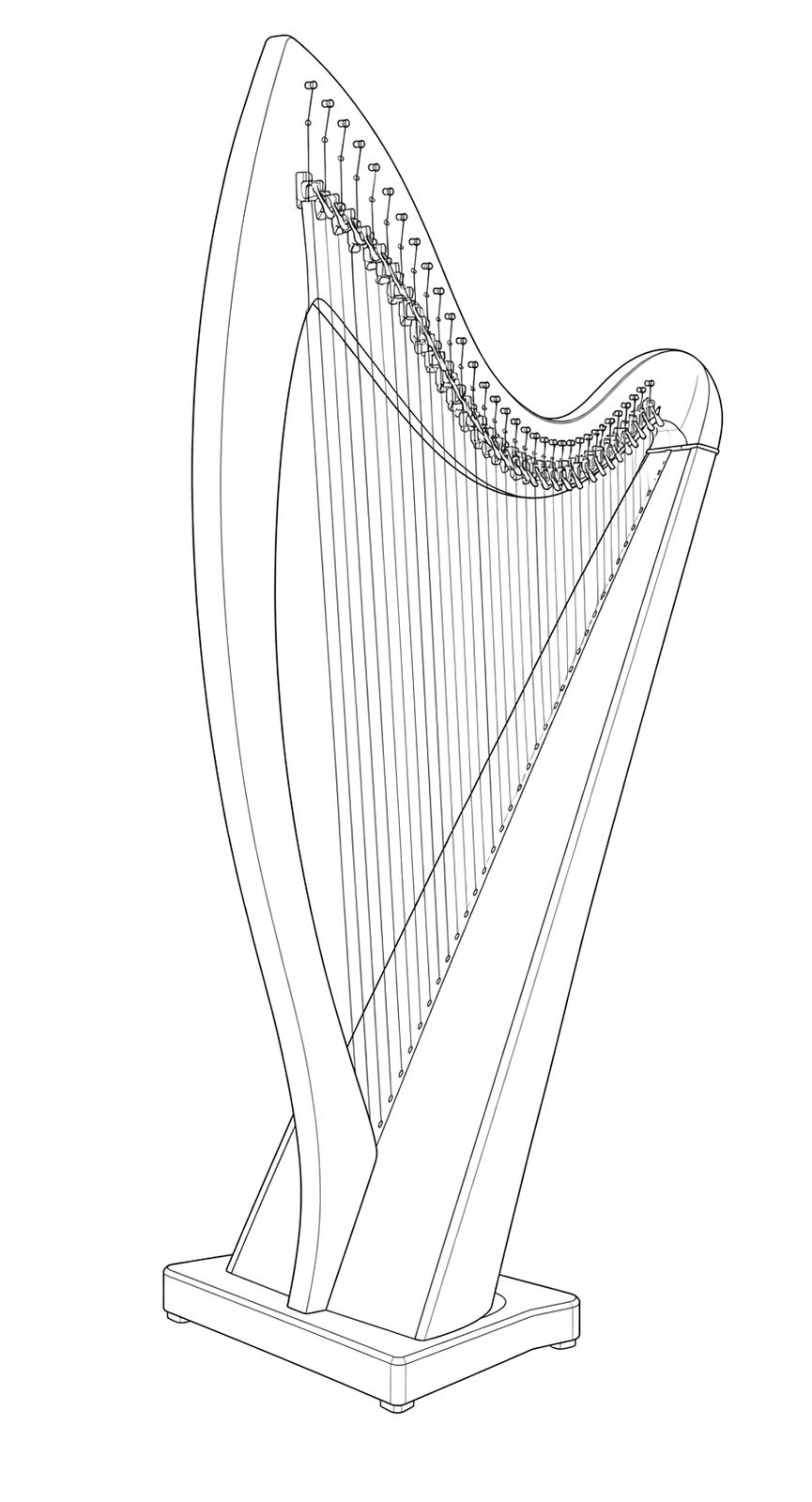 Technical line drawing of Lyon & Healy Troubadour VI