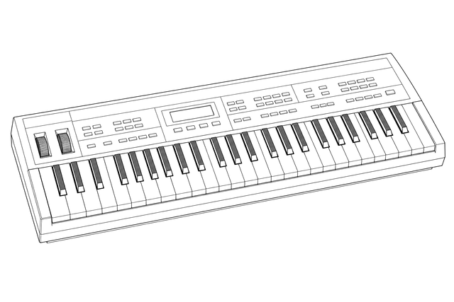 Technical line drawing of Casio CZ synthesizers
