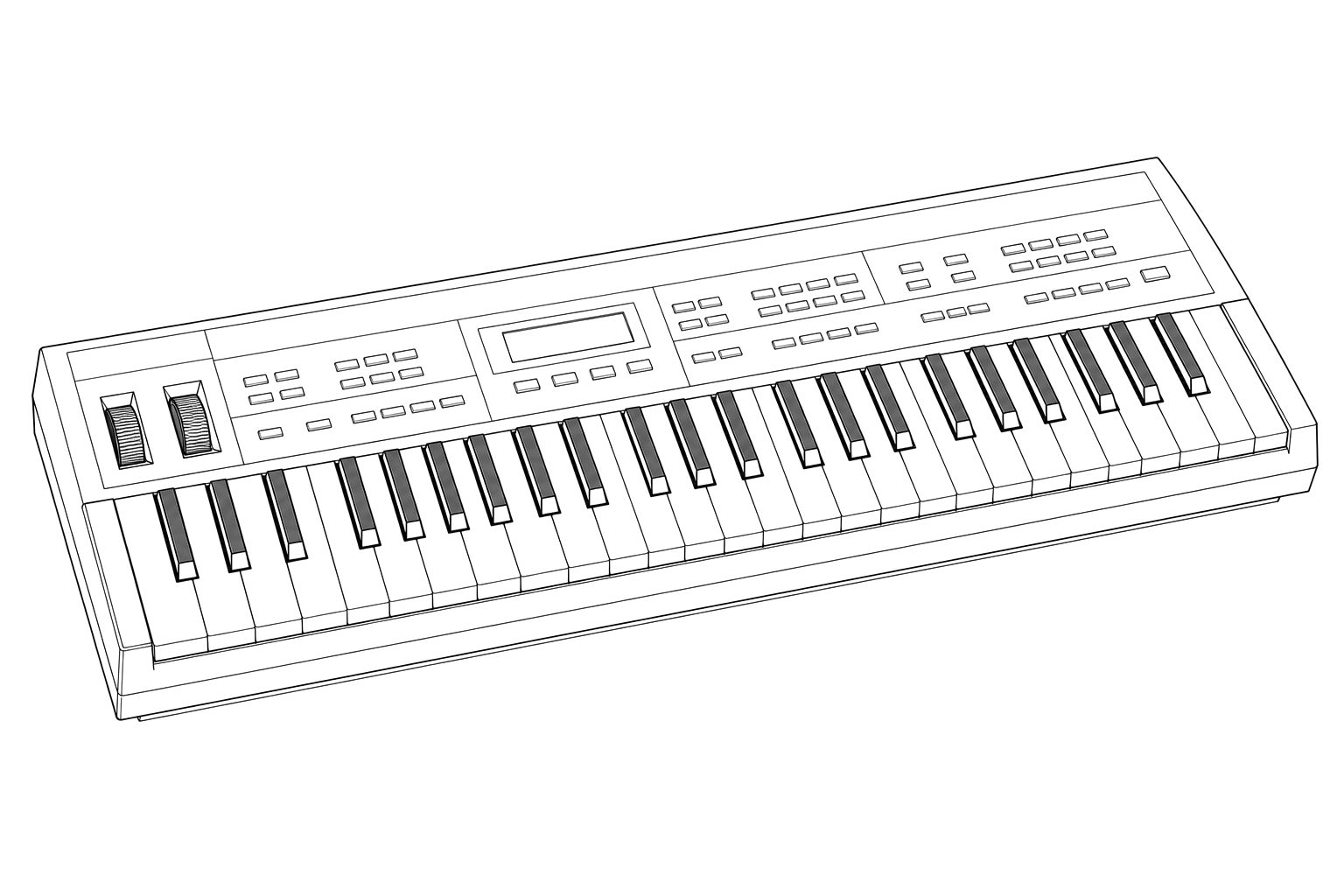 Technical line drawing of Casio CZ synthesizers