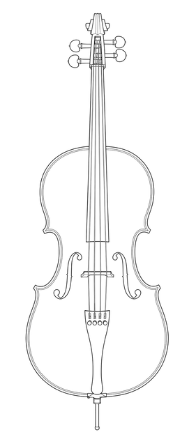 Technical line drawing of Andreas Eastman VC200 Cello