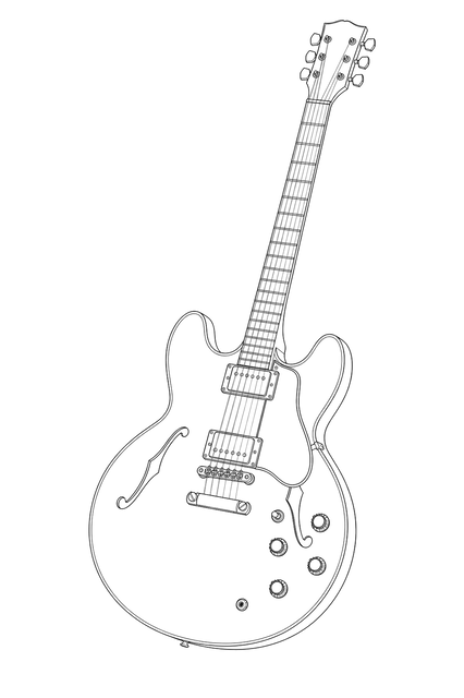 Technical line drawing of Gibson ES-335