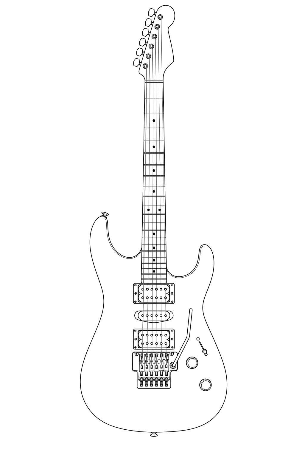 Technical line drawing of Charvel Guthrie Govan Signature HSH