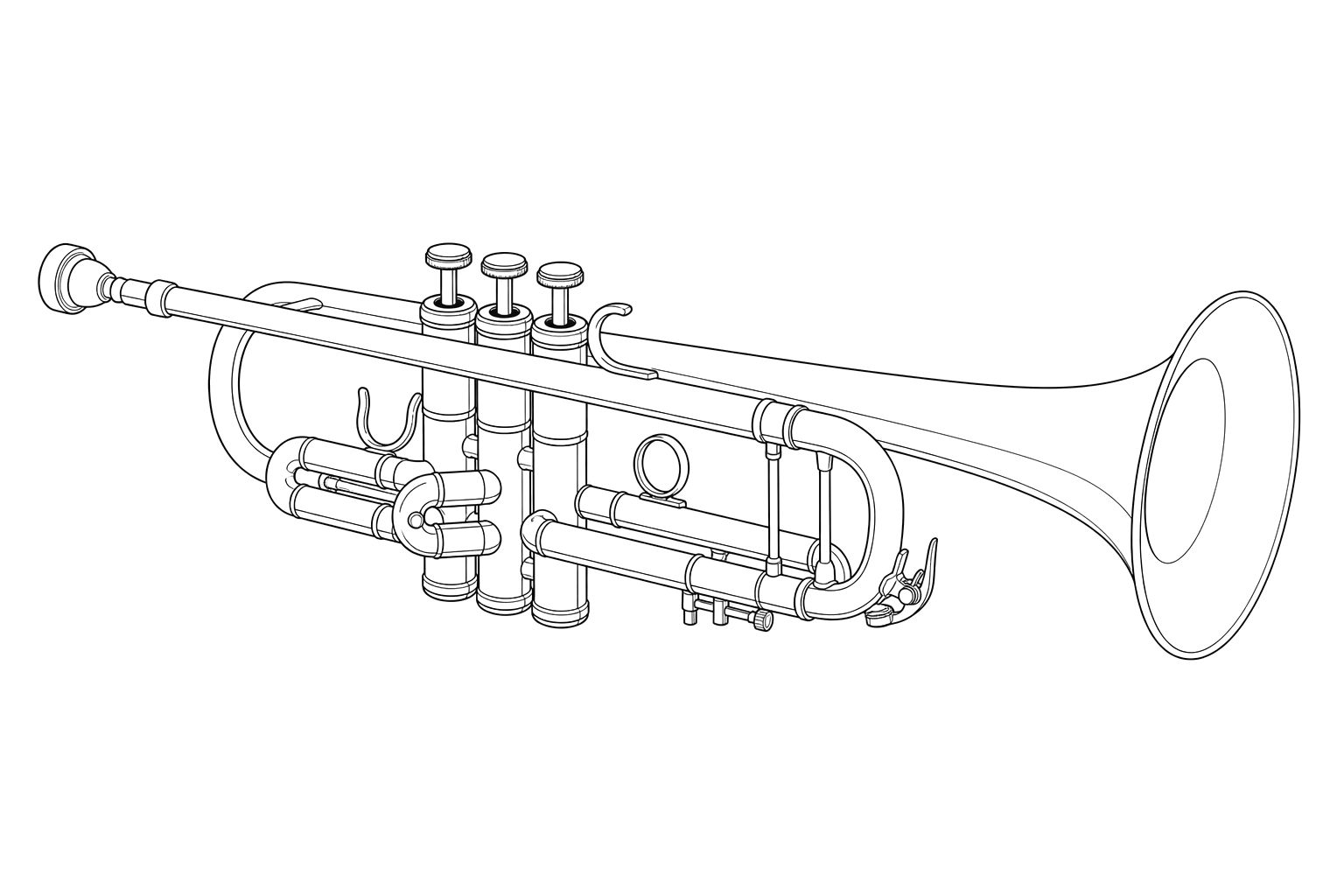 Technical line drawing of a Bach Stradivarius 180S37-style B-flat trumpet