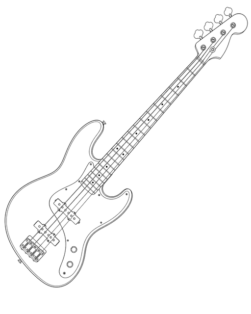 Technical line drawing of Fender Frank Bello Bass