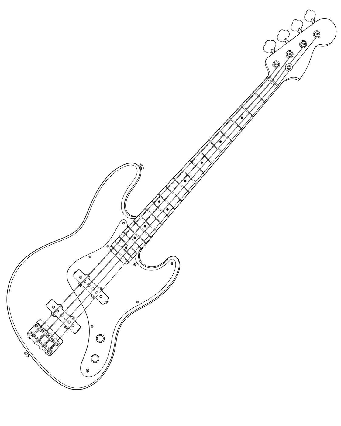 Technical line drawing of Fender Frank Bello Bass