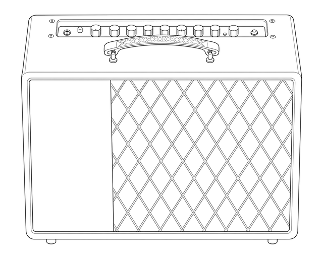Technical line drawing of Vox VT40X