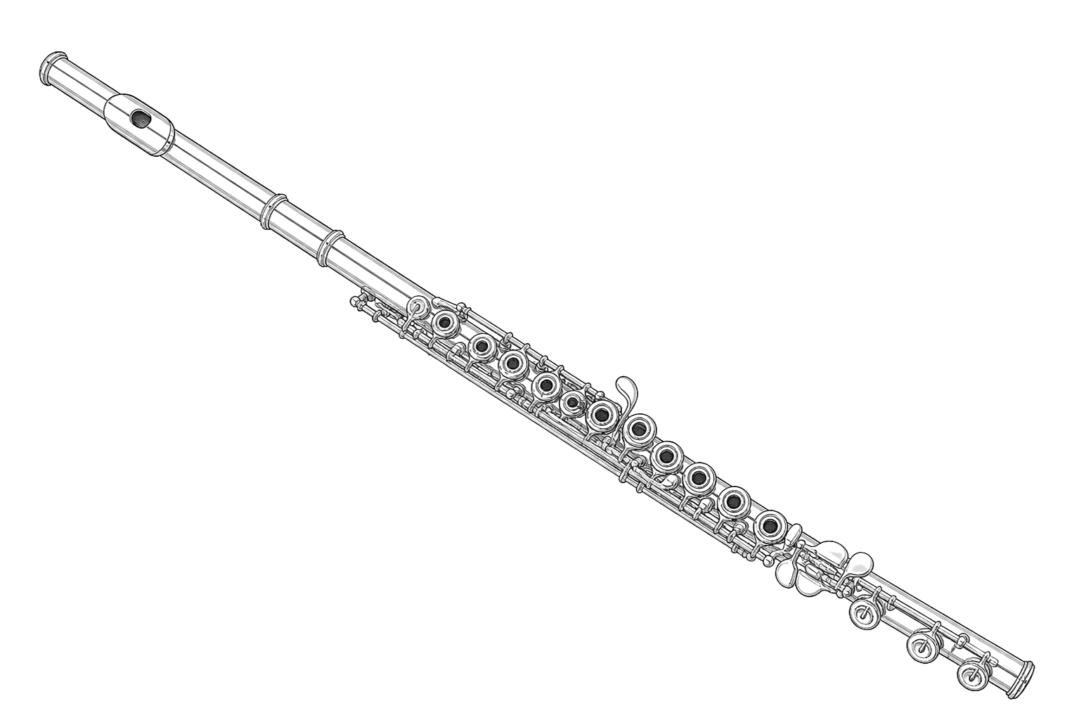 Technical line drawing of Brannen Orchestral Brögger Flute