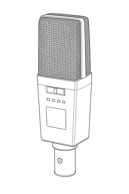 Technical line drawing of AKG C414