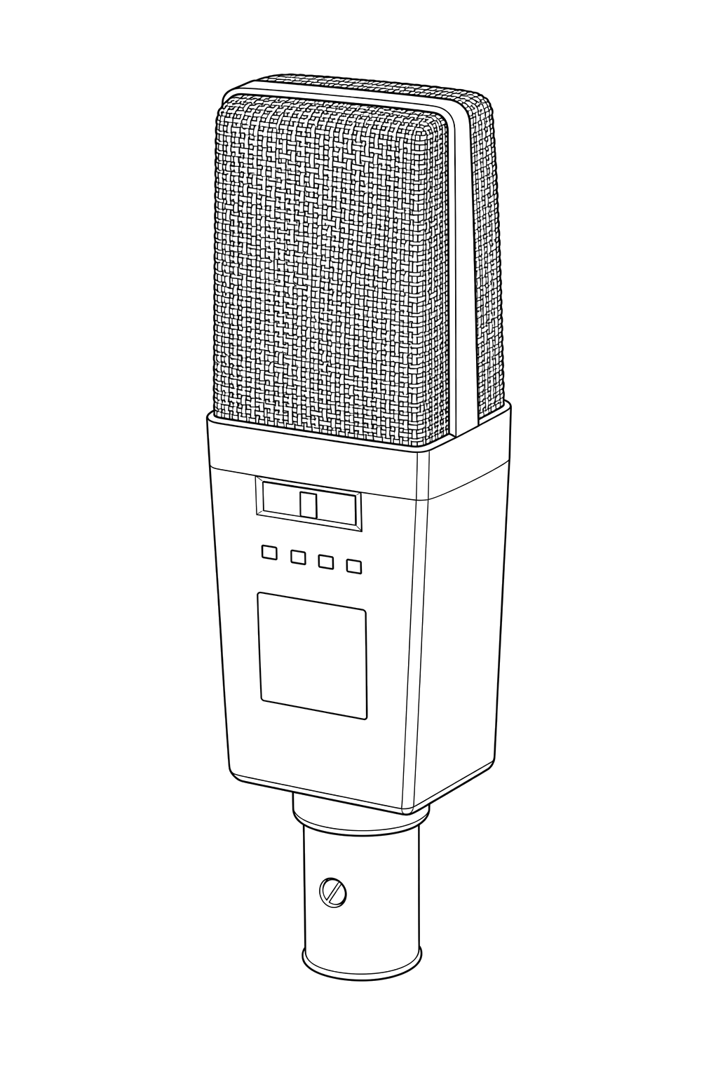 Technical line drawing of AKG C414