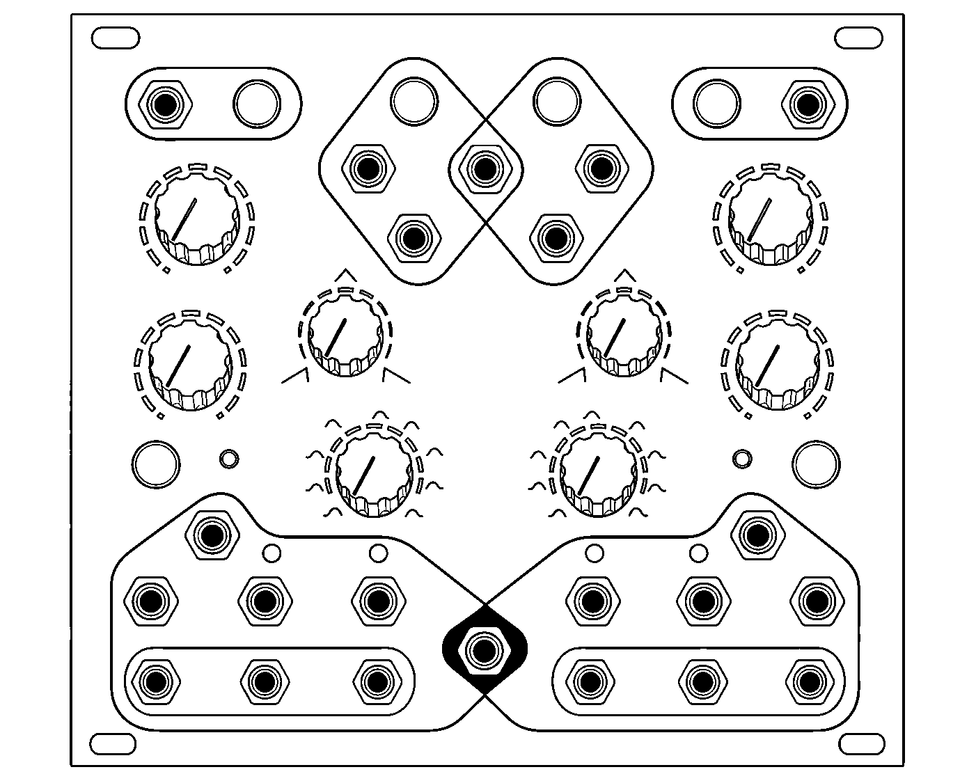 Technical line drawing of 4ms Pingable Envelope Generator Eurorack module