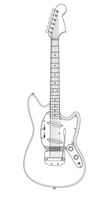 Technical line drawing of Fender Mustang
