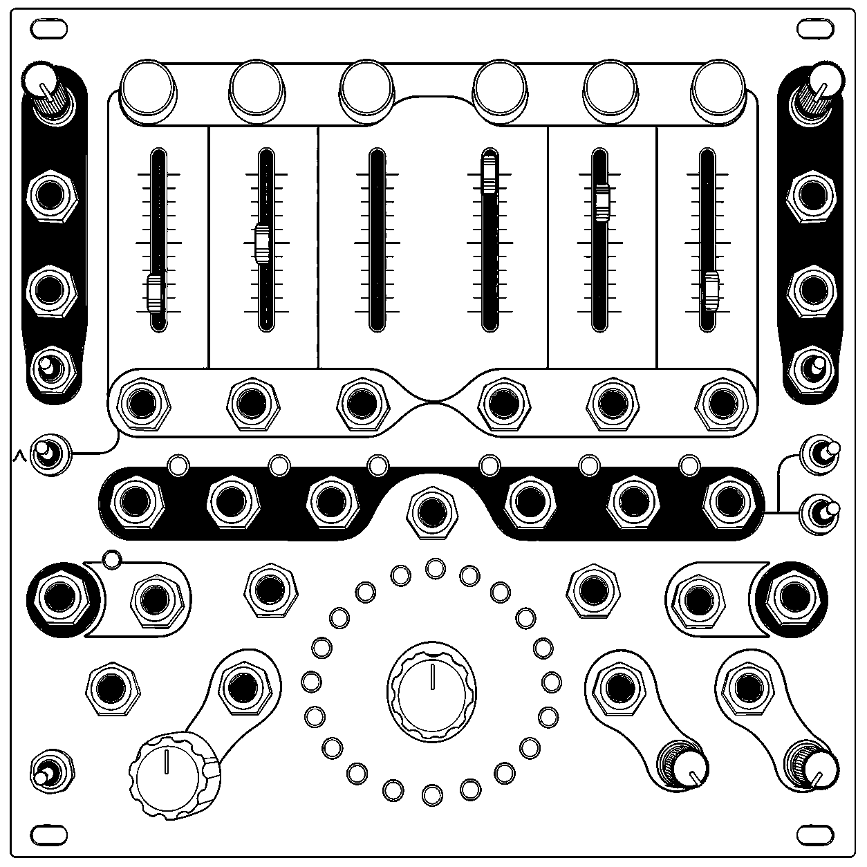 Technical line drawing of 4ms Spectral Multiband Resonator Eurorack module