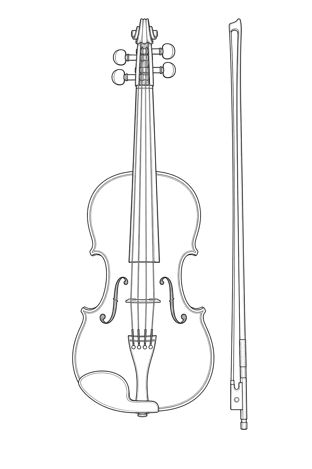 Technical line drawing of Bowed String Instruments