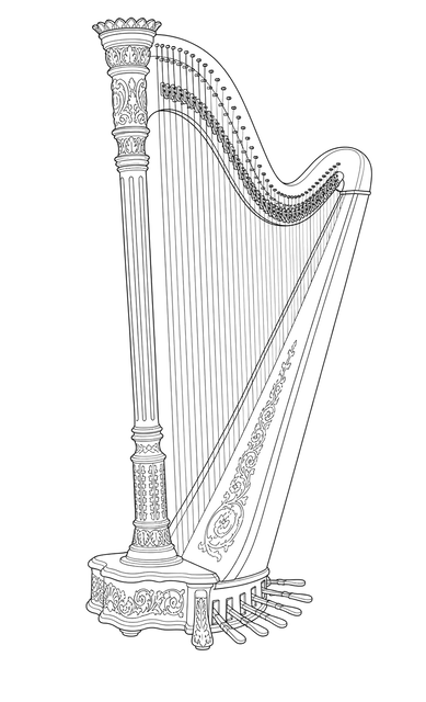 Technical line drawing of Lyon & Healy Style 23