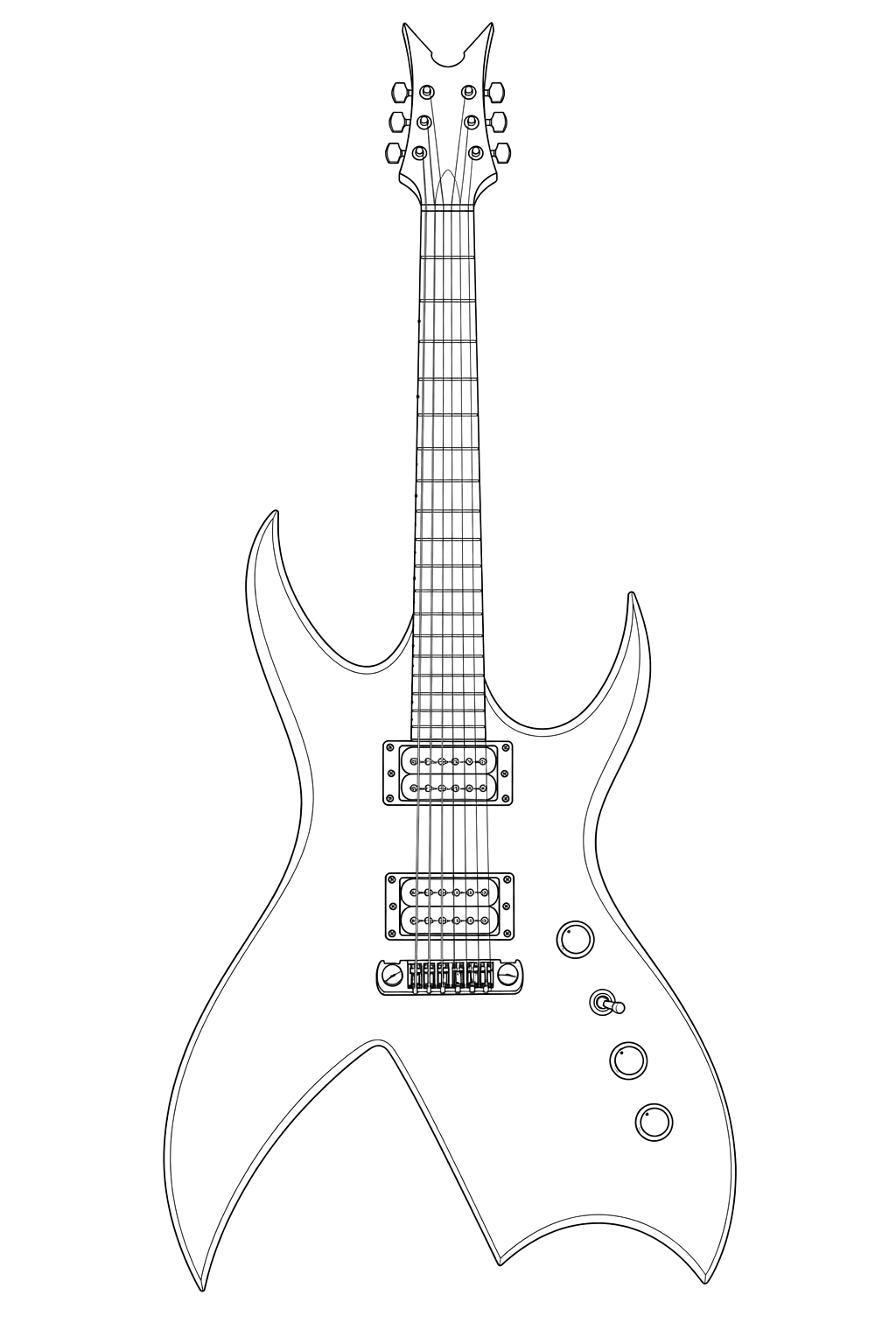 Technical line drawing of B.C. Rich Bich