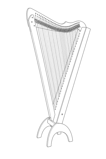 Technical line drawing of Grand Harpsicle Harp