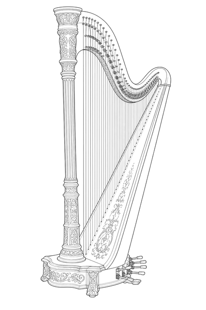 Technical line drawing of Lyon & Healy Style Pedal Harps
