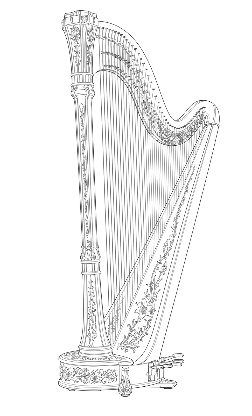 Technical line drawing of Lyon & Healy Style 11 Natural