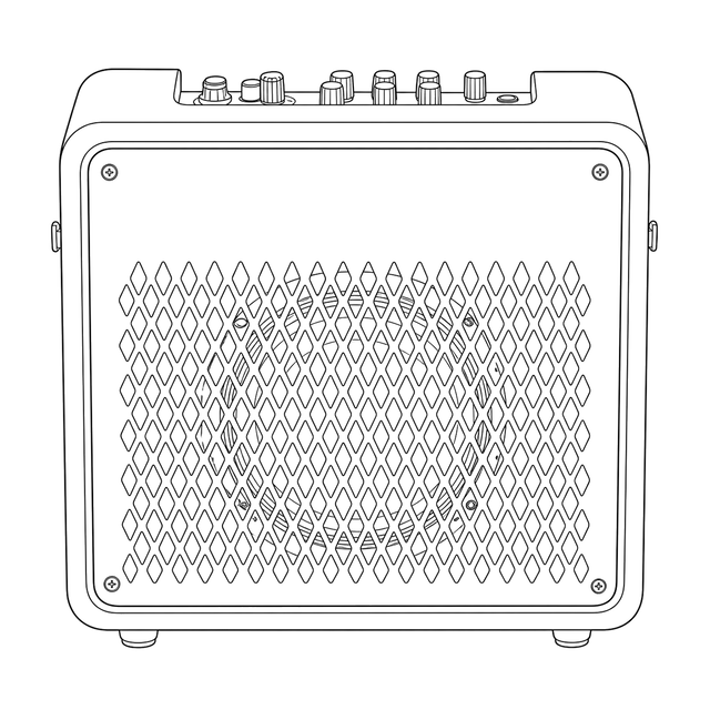 Technical line drawing of Vox MINI GO 50