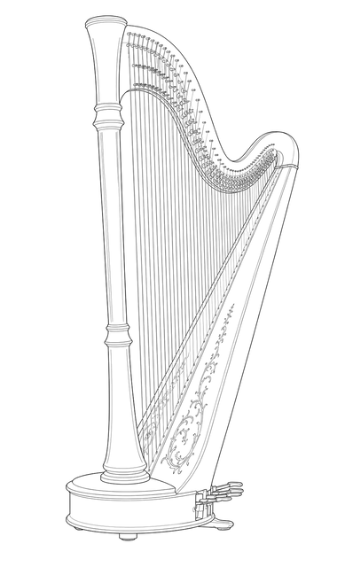 Technical line drawing of Lyon & Healy Style 85 CG
