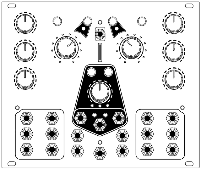Technical line drawing of 4ms Stereo Triggered Sampler Eurorack module