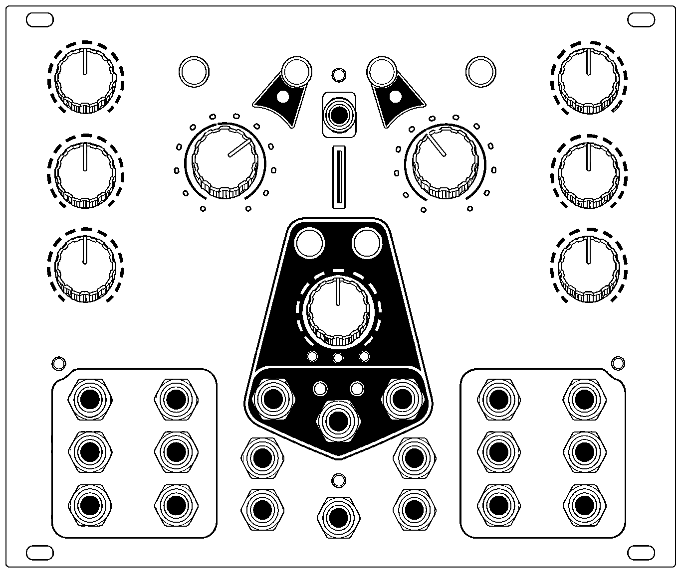 Technical line drawing of 4ms Stereo Triggered Sampler Eurorack module