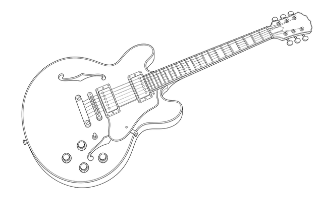 Technical line drawing of Epiphone Sheraton