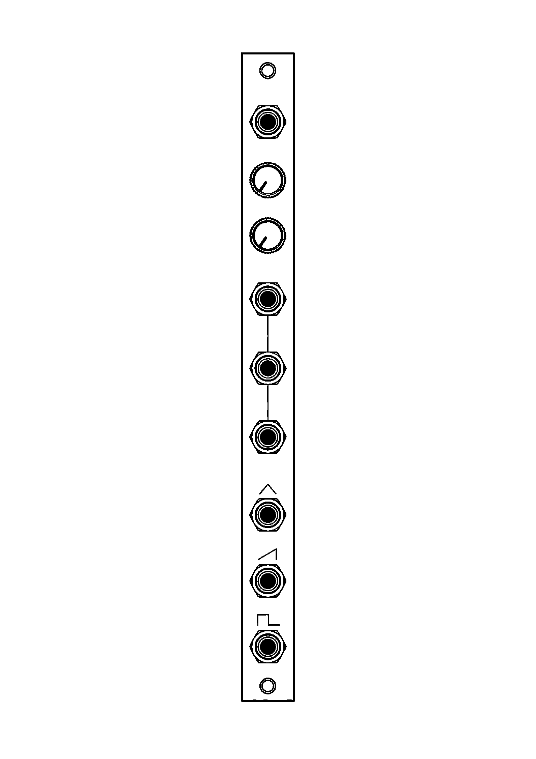 Technical line drawing of 2hp VCO Eurorack module