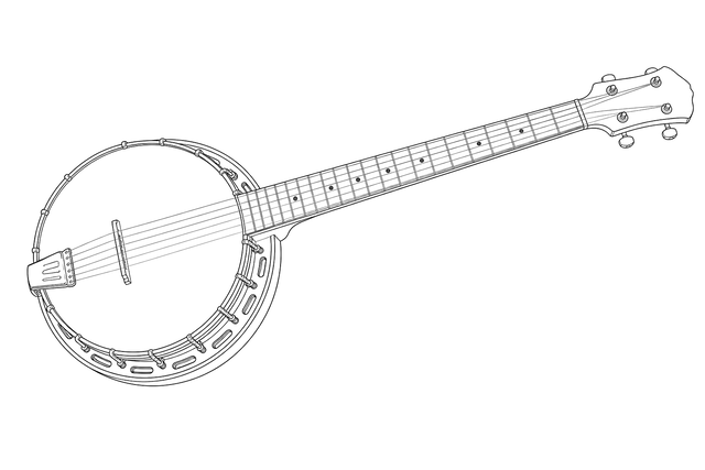 Technical line drawing of Deering Artisan Goodtime Six-R