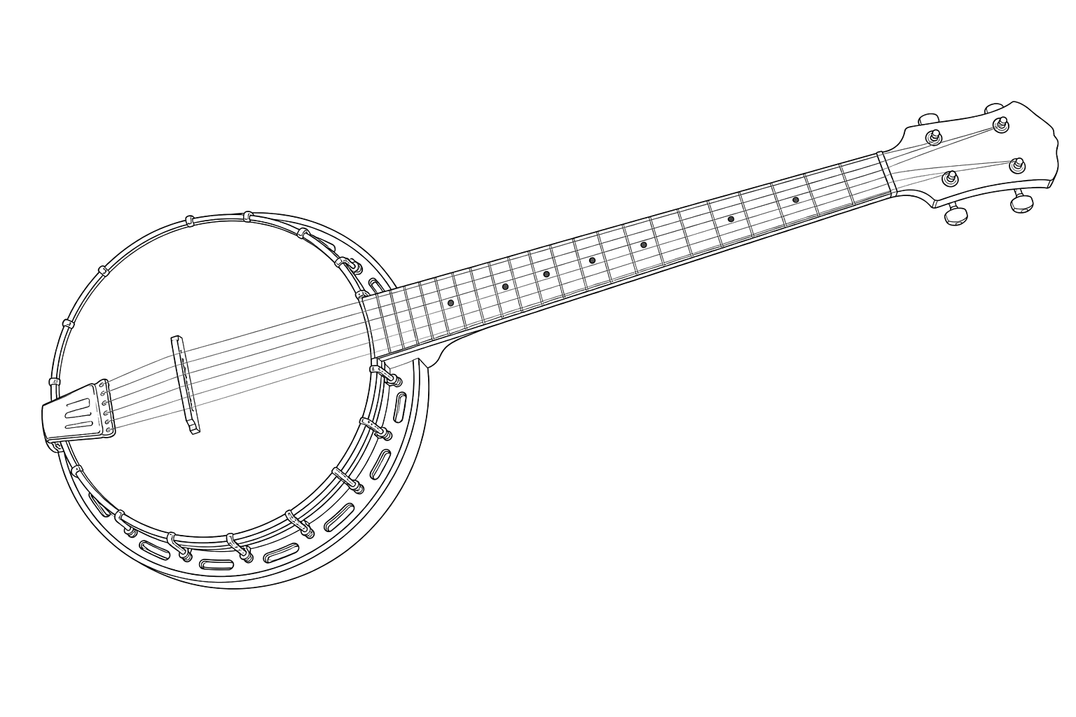 Technical line drawing of Deering Artisan Goodtime Six-R