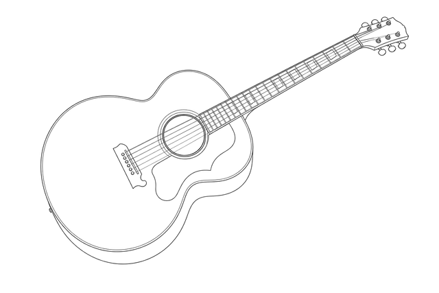 Technical line drawing of Gibson J-200