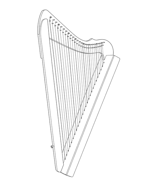 Technical line drawing of Harpsicle Harp
