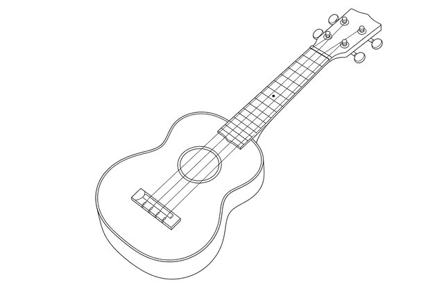 Technical line drawing of Martin 0XK Concert Uke