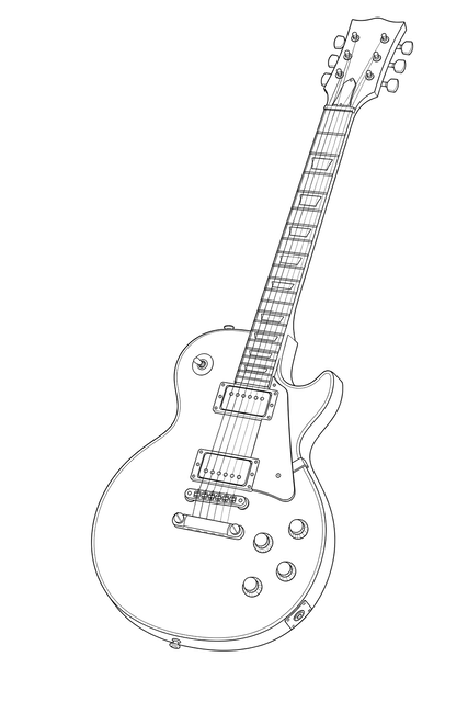 Technical line drawing of a Gibson Les Paul-style single-cut electric guitar