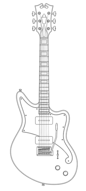 Technical line drawing of D'Angelico Deluxe Bedford