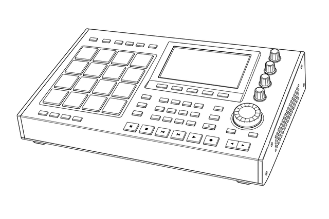 Technical line drawing of Akai MPC