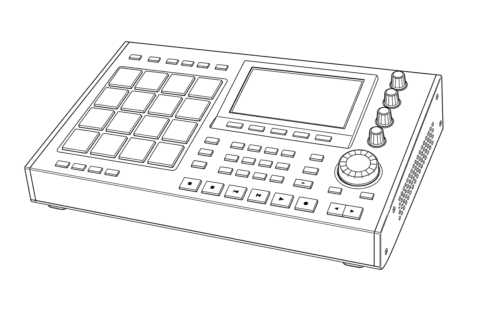 Technical line drawing of Akai MPC