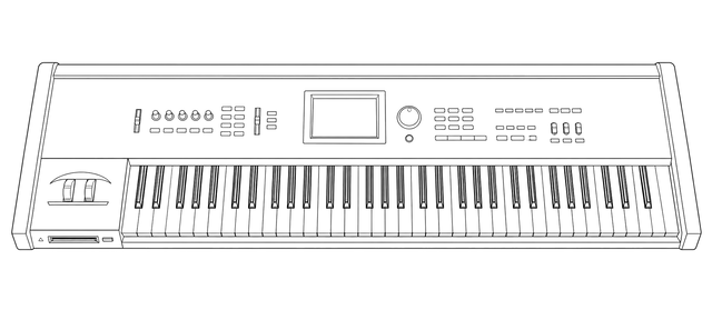 Technical line drawing of Korg Triton