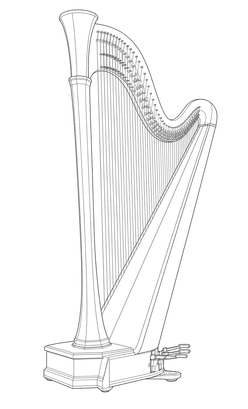 Technical line drawing of Lyon & Healy Style 30