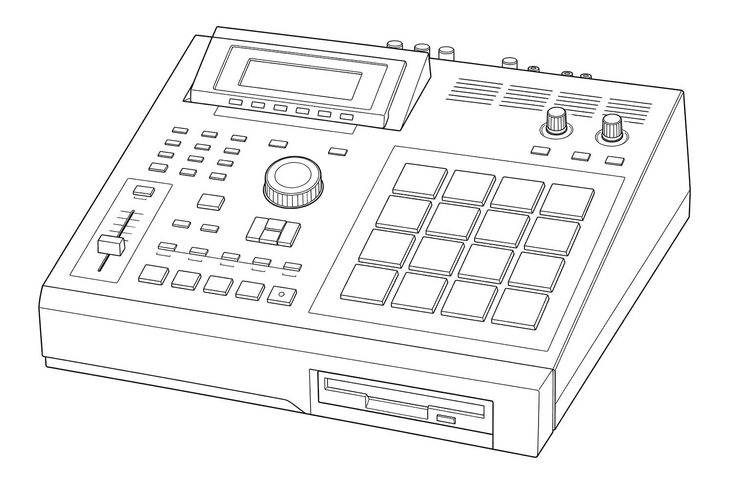 Technical line drawing of Akai MPC2000