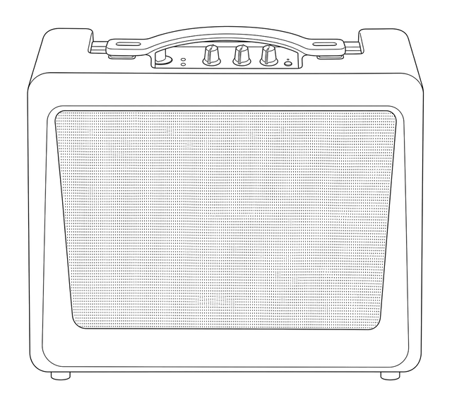 Technical line drawing of Vox VX15GT
