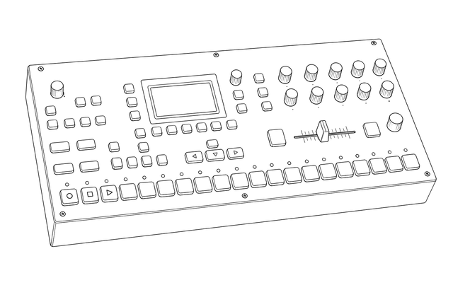 Technical line drawing of Elektron Octatrack