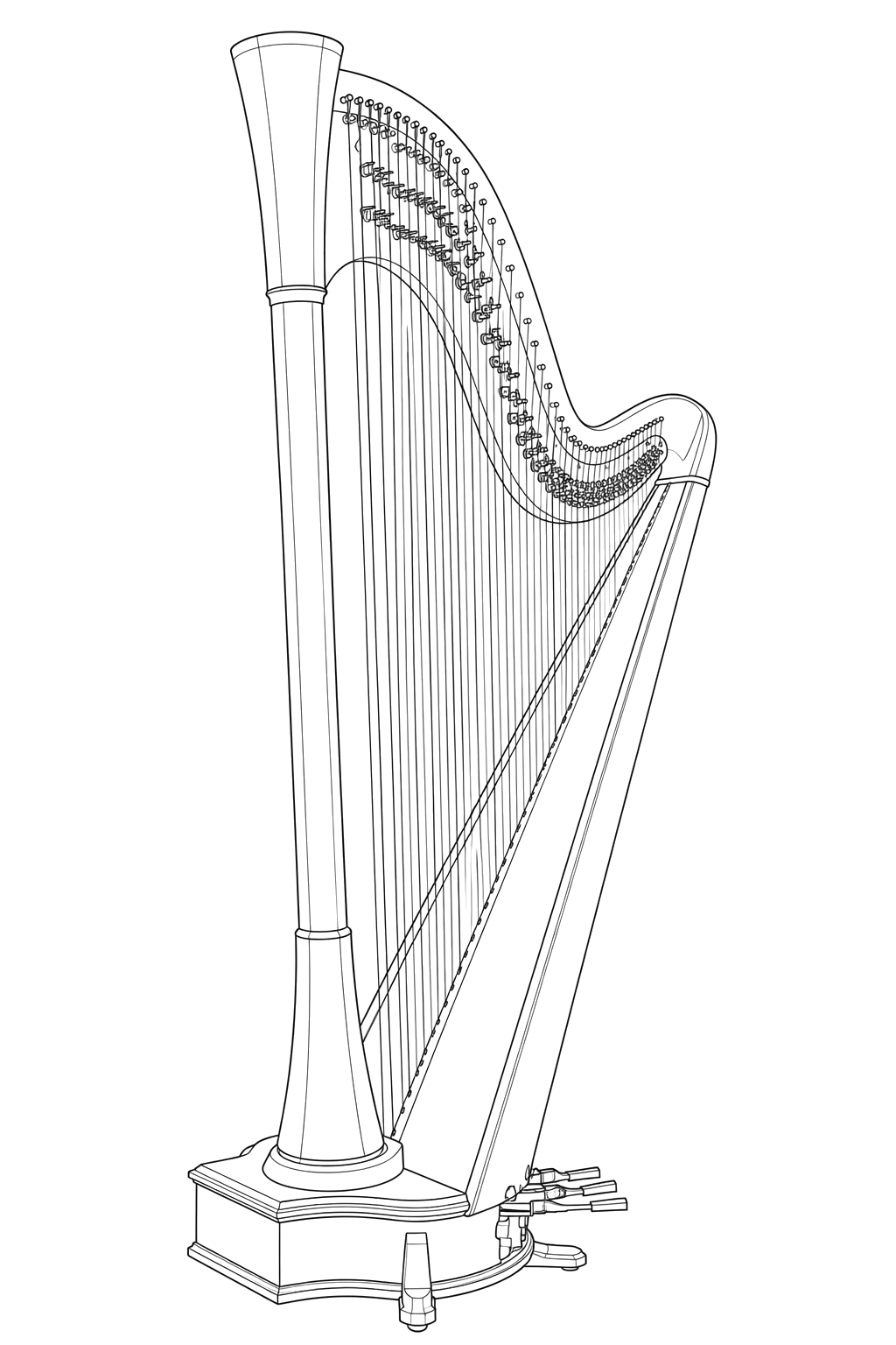 Technical line drawing of Harps
