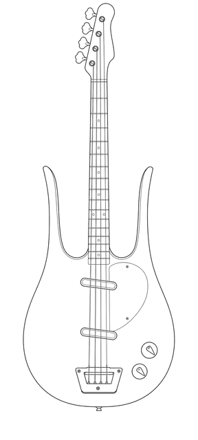 Technical line drawing of Danelectro Longhorn Bass