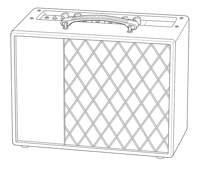 Technical line drawing of Vox VT20X