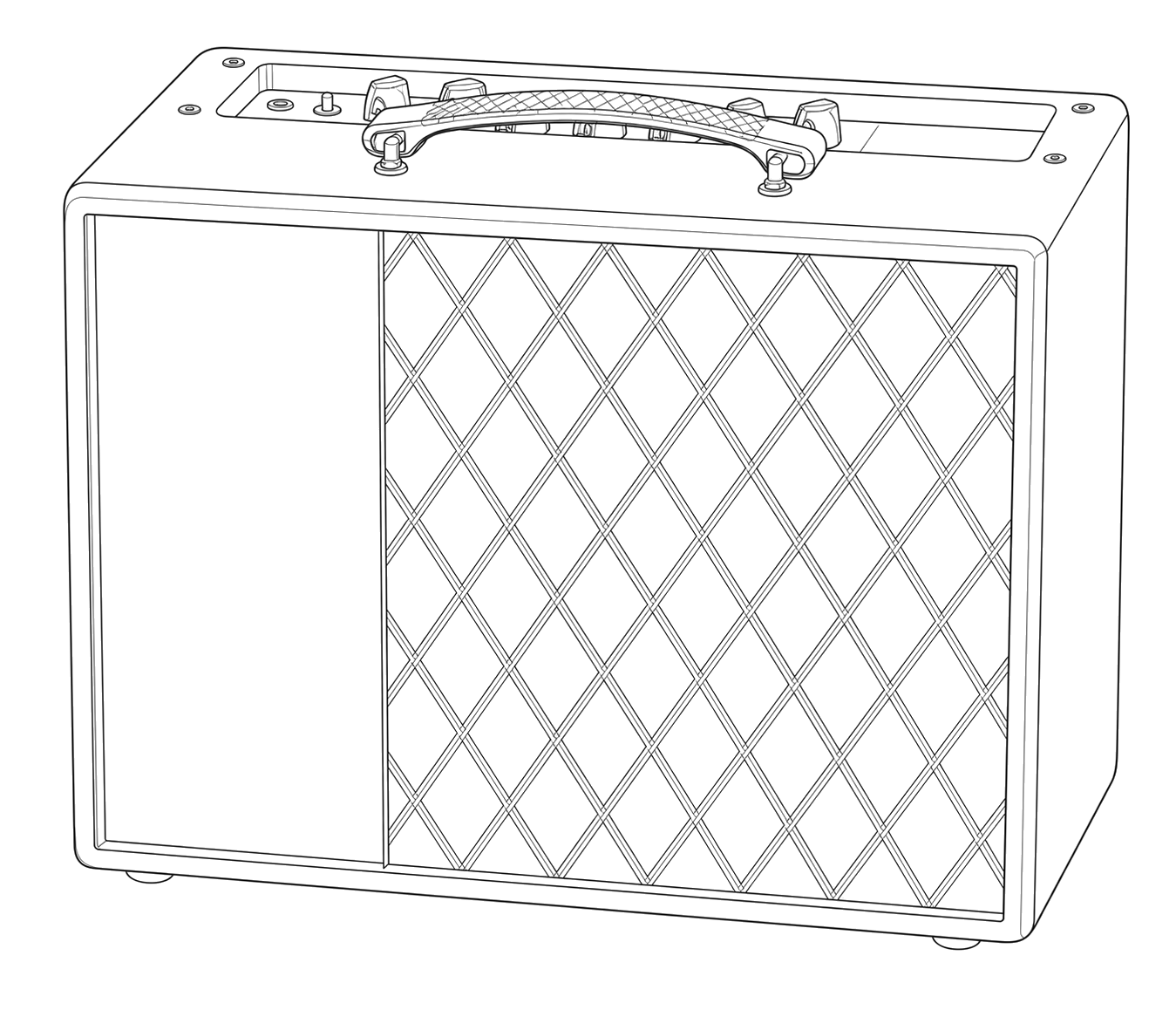 Technical line drawing of Vox VT20X